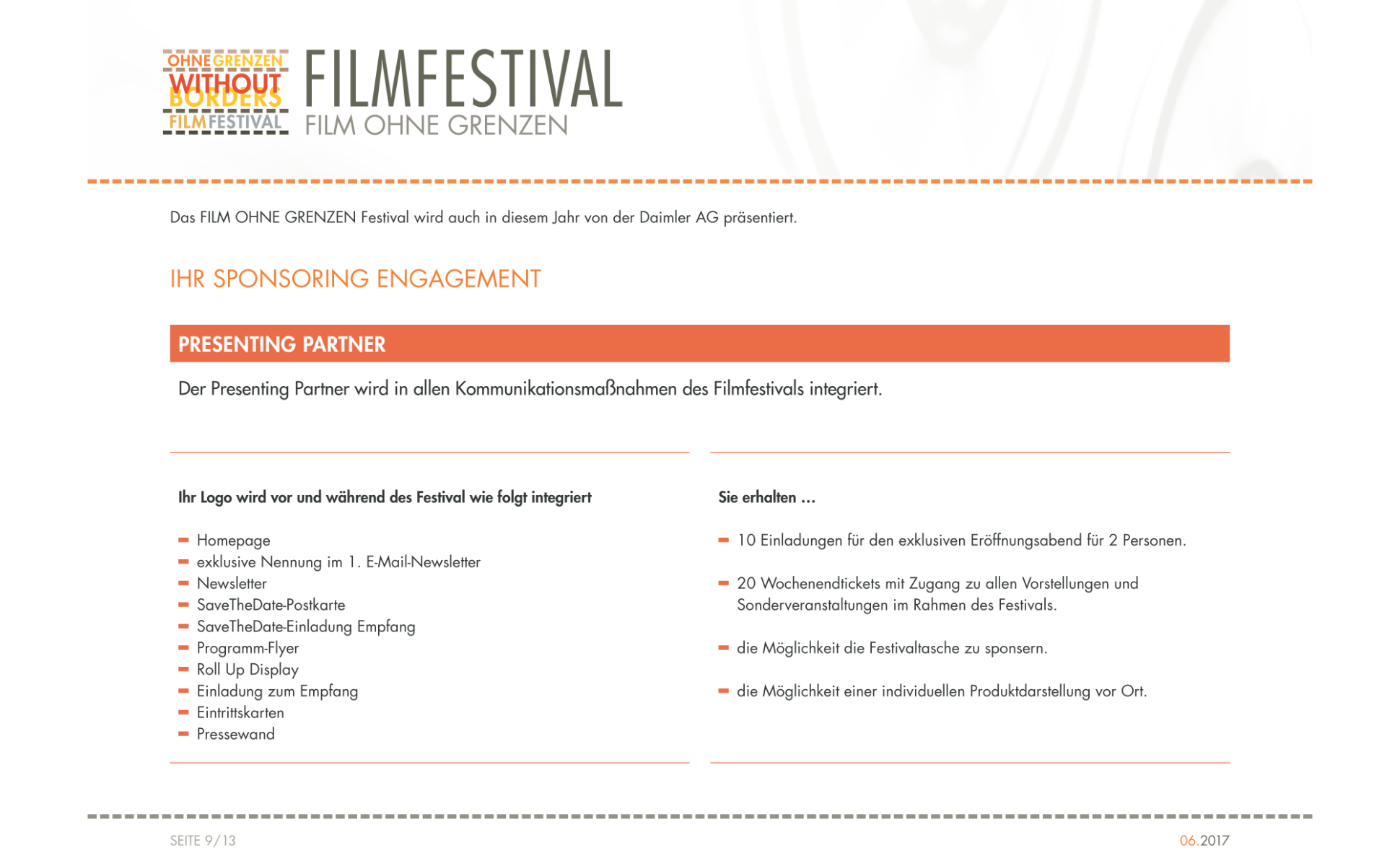Sponsorenbooklet – Filmfestival Bad Saarow, Film ohne Grenzen