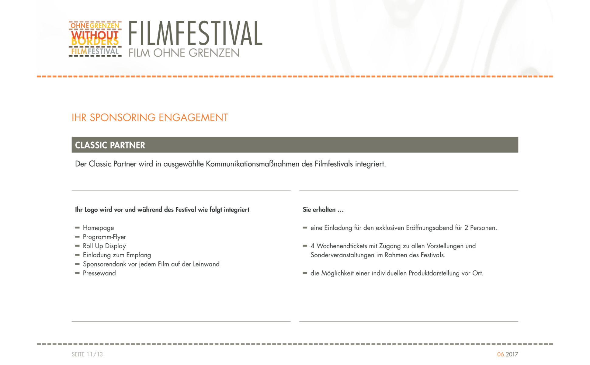 Sponsorenbooklet – Filmfestival Bad Saarow, Film ohne Grenzen