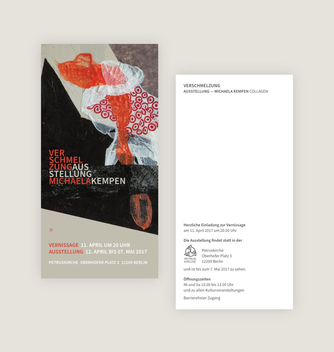 Einladungskarte Ausstellung „Verschmelzung“ – Michaela Kempen Collagen